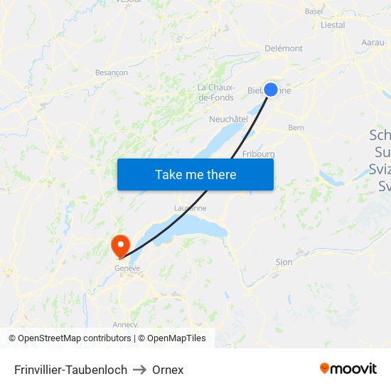 Frinvillier-Taubenloch to Ornex map