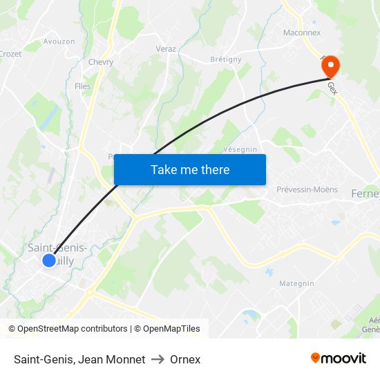 Saint-Genis, Jean Monnet to Ornex map