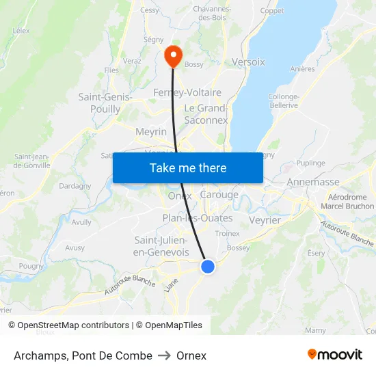 Archamps, Pont De Combe to Ornex map