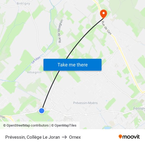 Prévessin, Collège Le Joran to Ornex map