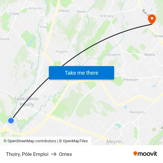 Thoiry, Pôle Emploi to Ornex map
