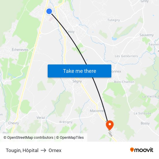 Tougin, Hôpital to Ornex map