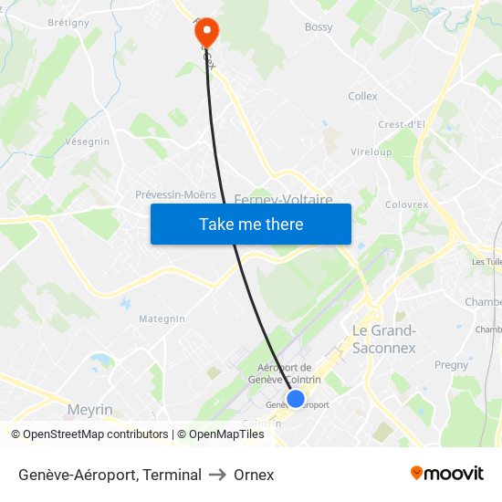 Genève-Aéroport, Terminal to Ornex map