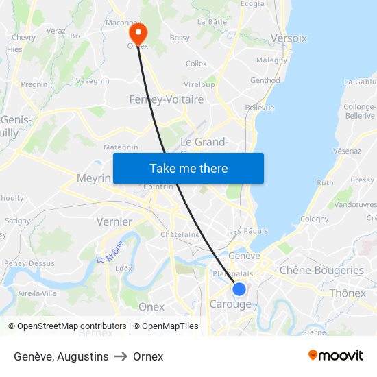 Genève, Augustins to Ornex map