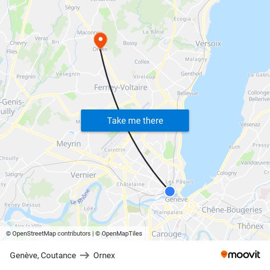 Genève, Coutance to Ornex map