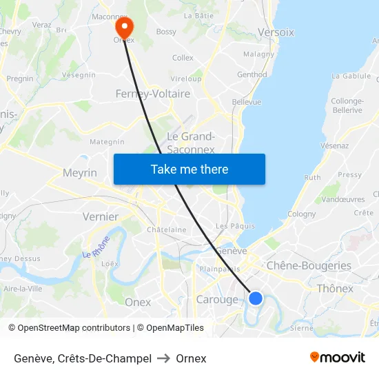 Genève, Crêts-De-Champel to Ornex map
