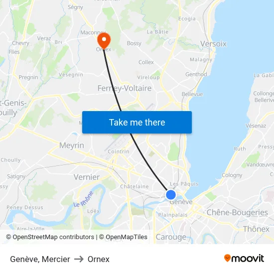 Genève, Mercier to Ornex map