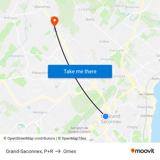 Grand-Saconnex, P+R to Ornex map