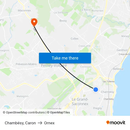 Chambésy, Caron to Ornex map