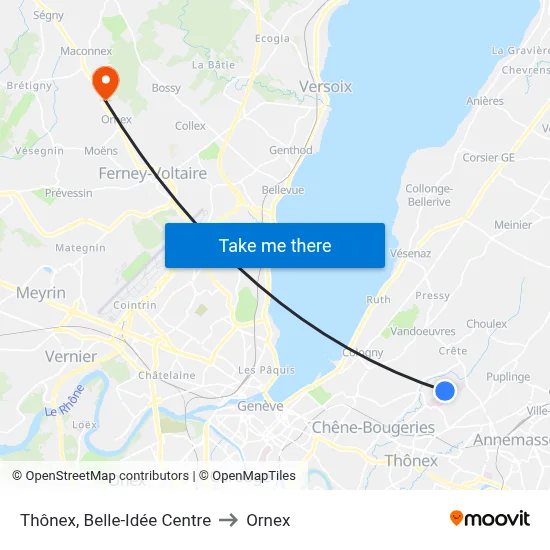 Thônex, Belle-Idée Centre to Ornex map
