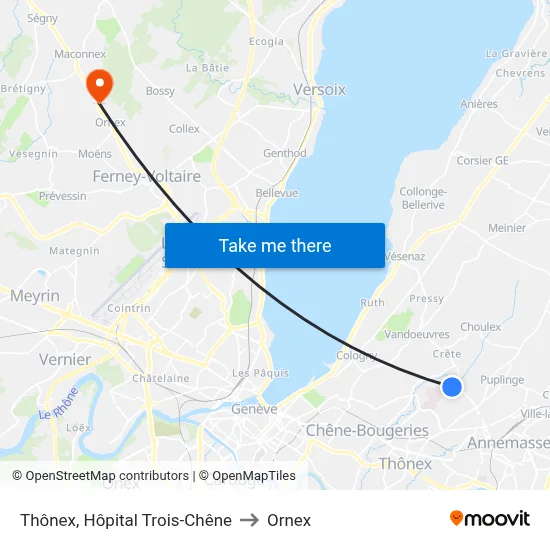 Thônex, Hôpital Trois-Chêne to Ornex map