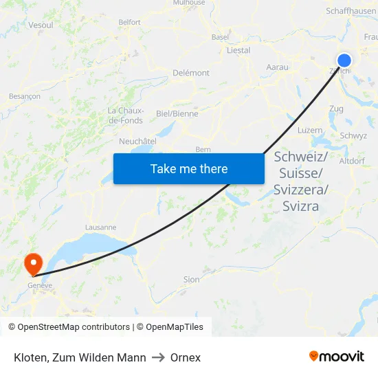 Kloten, Zum Wilden Mann to Ornex map