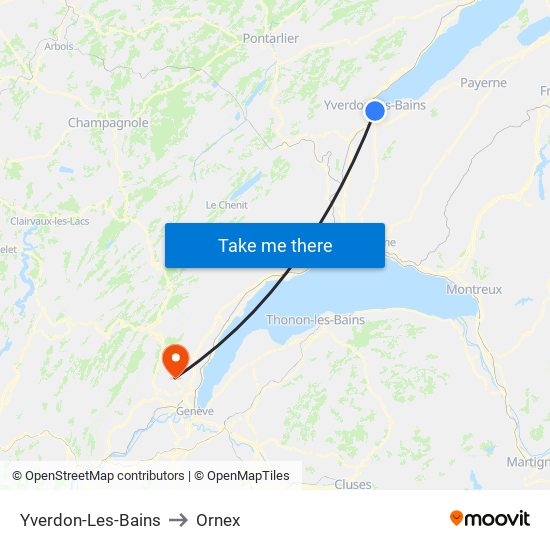 Yverdon-Les-Bains to Ornex map