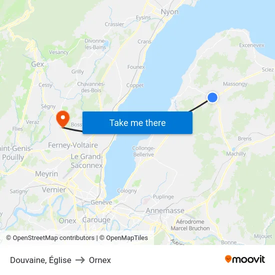 Douvaine, Église to Ornex map