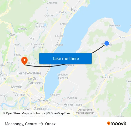 Massongy, Centre to Ornex map