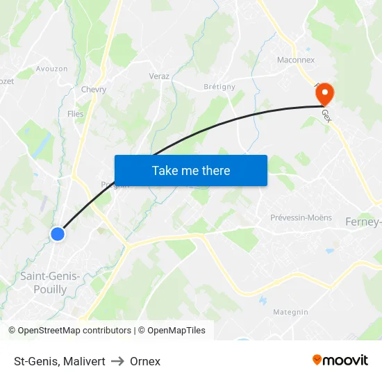 St-Genis, Malivert to Ornex map
