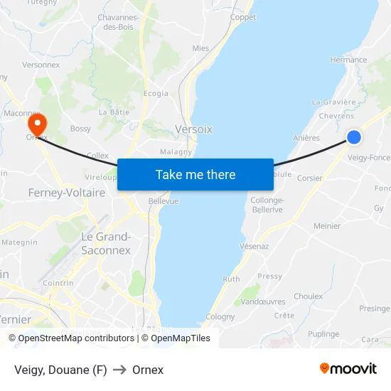 Veigy, Douane (F) to Ornex map
