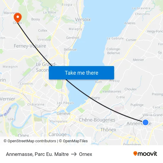 Annemasse, Parc Eu. Maître to Ornex map