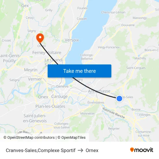 Cranves-Sales,Complexe Sportif to Ornex map