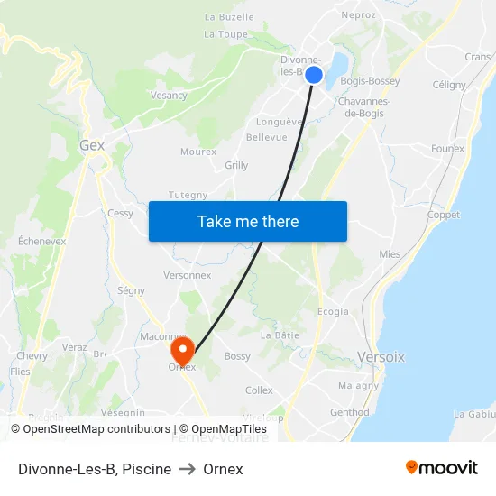 Divonne-Les-B, Piscine to Ornex map
