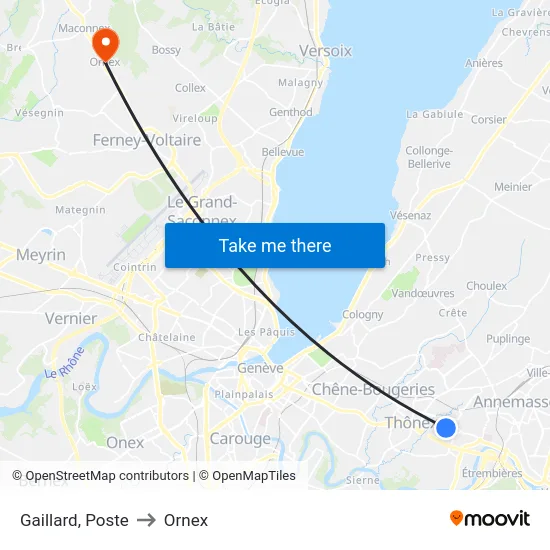 Gaillard, Poste to Ornex map