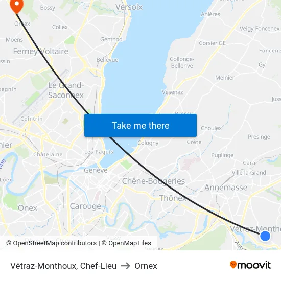 Vétraz-Monthoux, Chef-Lieu to Ornex map