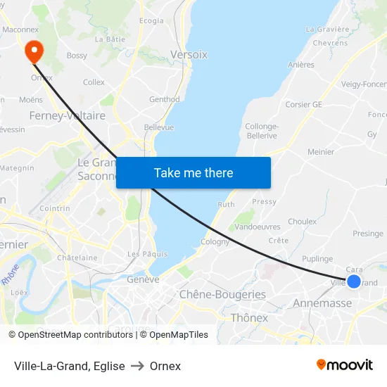 Ville-La-Grand, Eglise to Ornex map