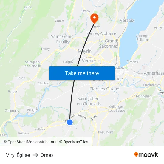 Viry, Église to Ornex map