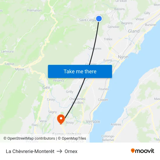La Chèvrerie-Monterêt to Ornex map