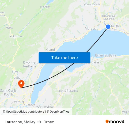 Lausanne, Malley to Ornex map