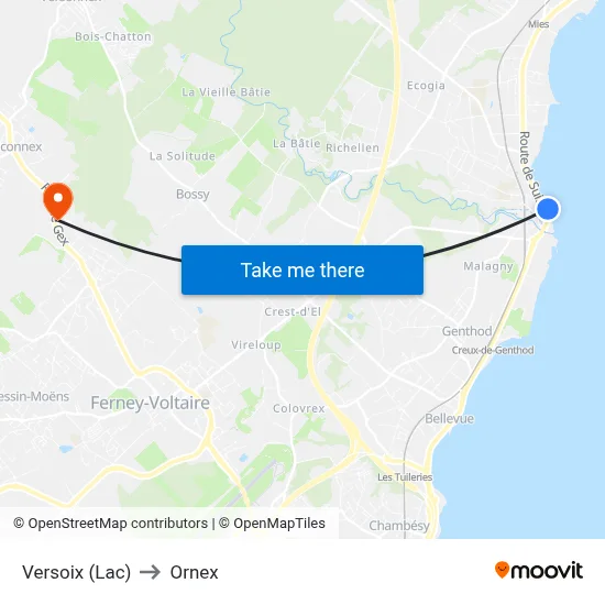 Versoix (Lac) to Ornex map