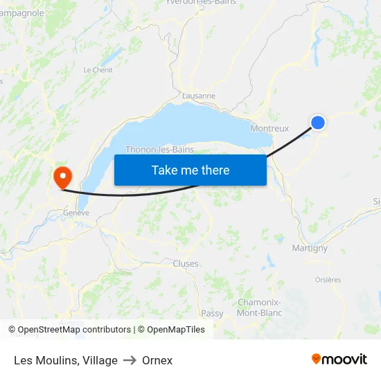 Les Moulins, Village to Ornex map