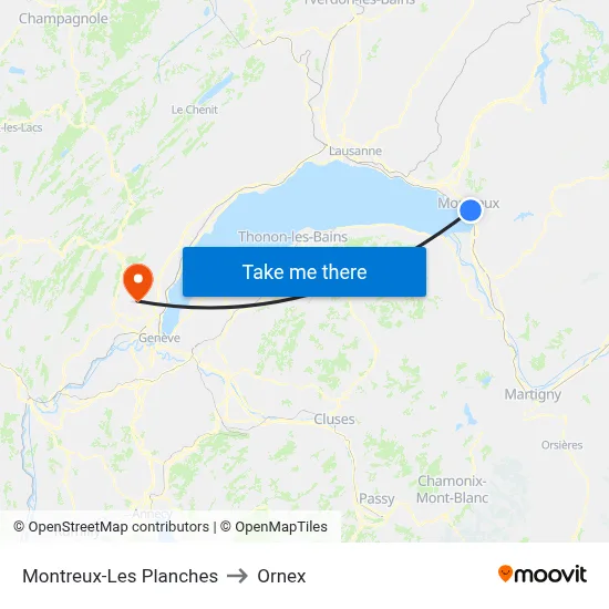 Montreux-Les Planches to Ornex map