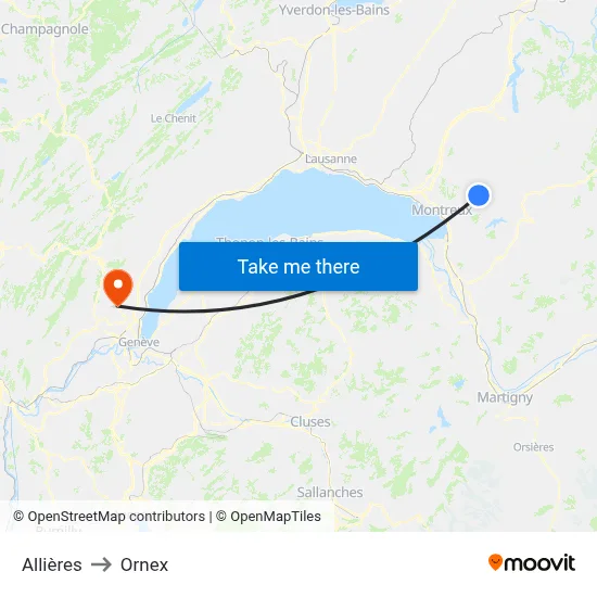 Allières to Ornex map