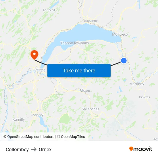 Collombey to Ornex map