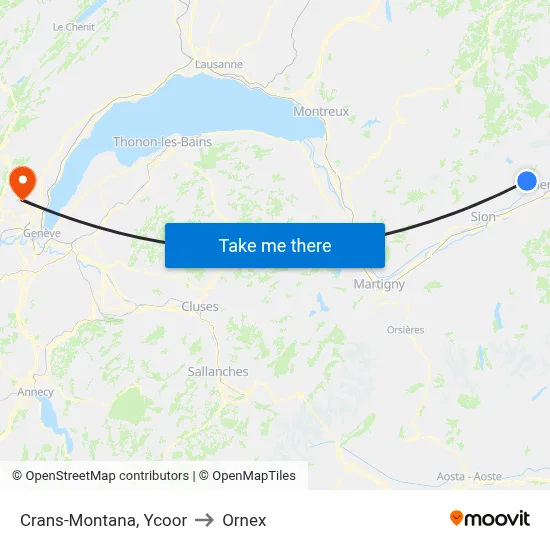 Crans-Montana, Ycoor to Ornex map