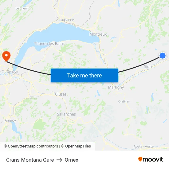Crans-Montana Gare to Ornex map