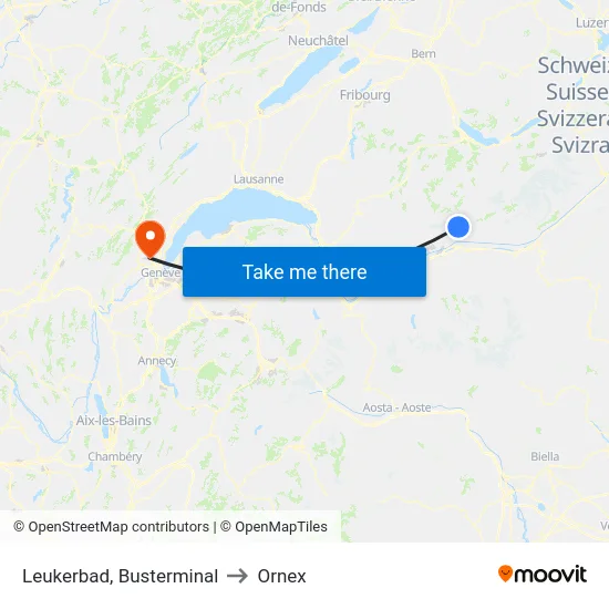 Leukerbad, Busterminal to Ornex map