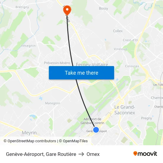 Genève-Aéroport, Gare Routière to Ornex map