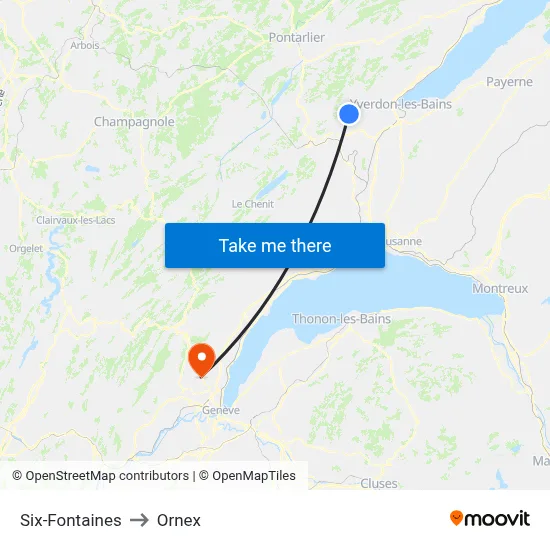 Six-Fontaines to Ornex map