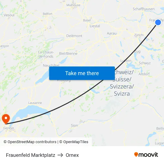 Frauenfeld Marktplatz to Ornex map