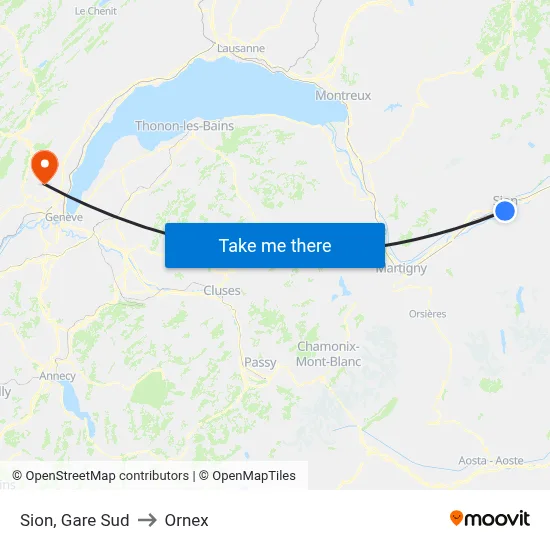 Sion, Gare Sud to Ornex map