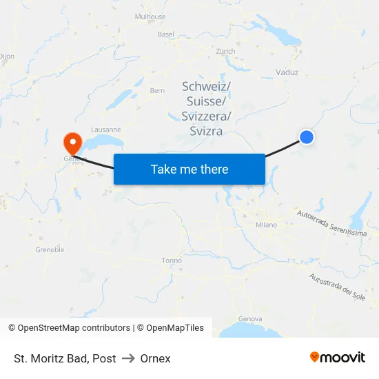 St. Moritz Bad, Post to Ornex map