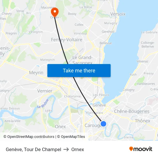 Genève, Tour De Champel to Ornex map