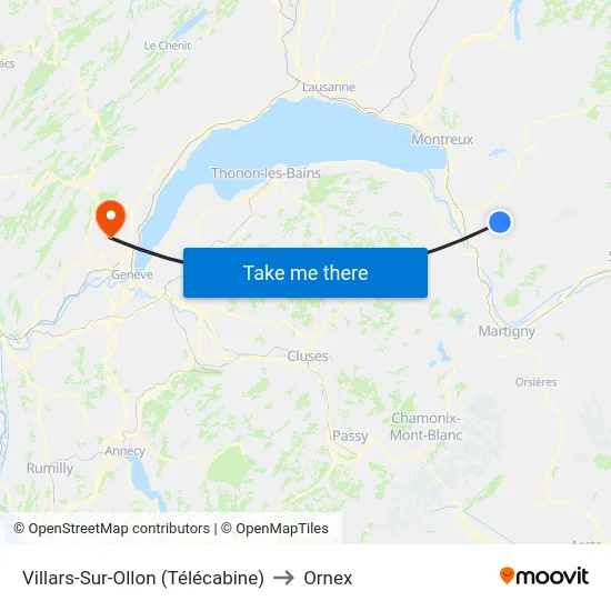 Villars-Sur-Ollon (Télécabine) to Ornex map