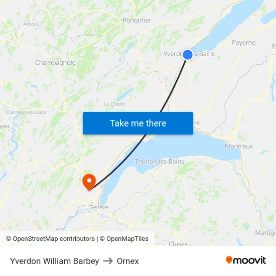 Yverdon William Barbey to Ornex map