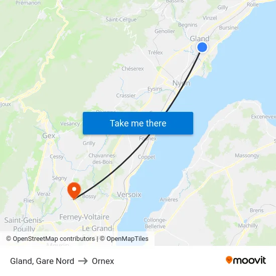 Gland, Gare Nord to Ornex map