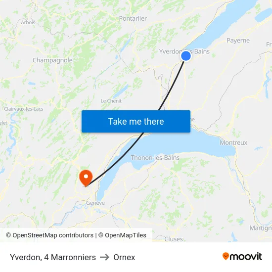 Yverdon, 4 Marronniers to Ornex map