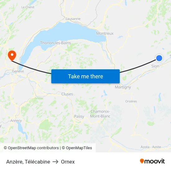 Anzère, Télécabine to Ornex map