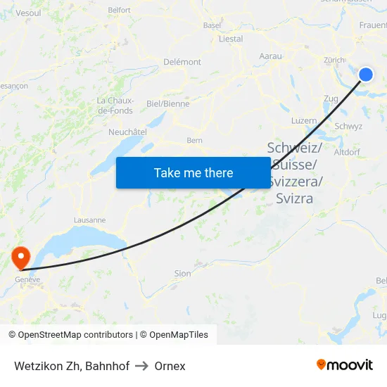 Wetzikon Zh, Bahnhof to Ornex map